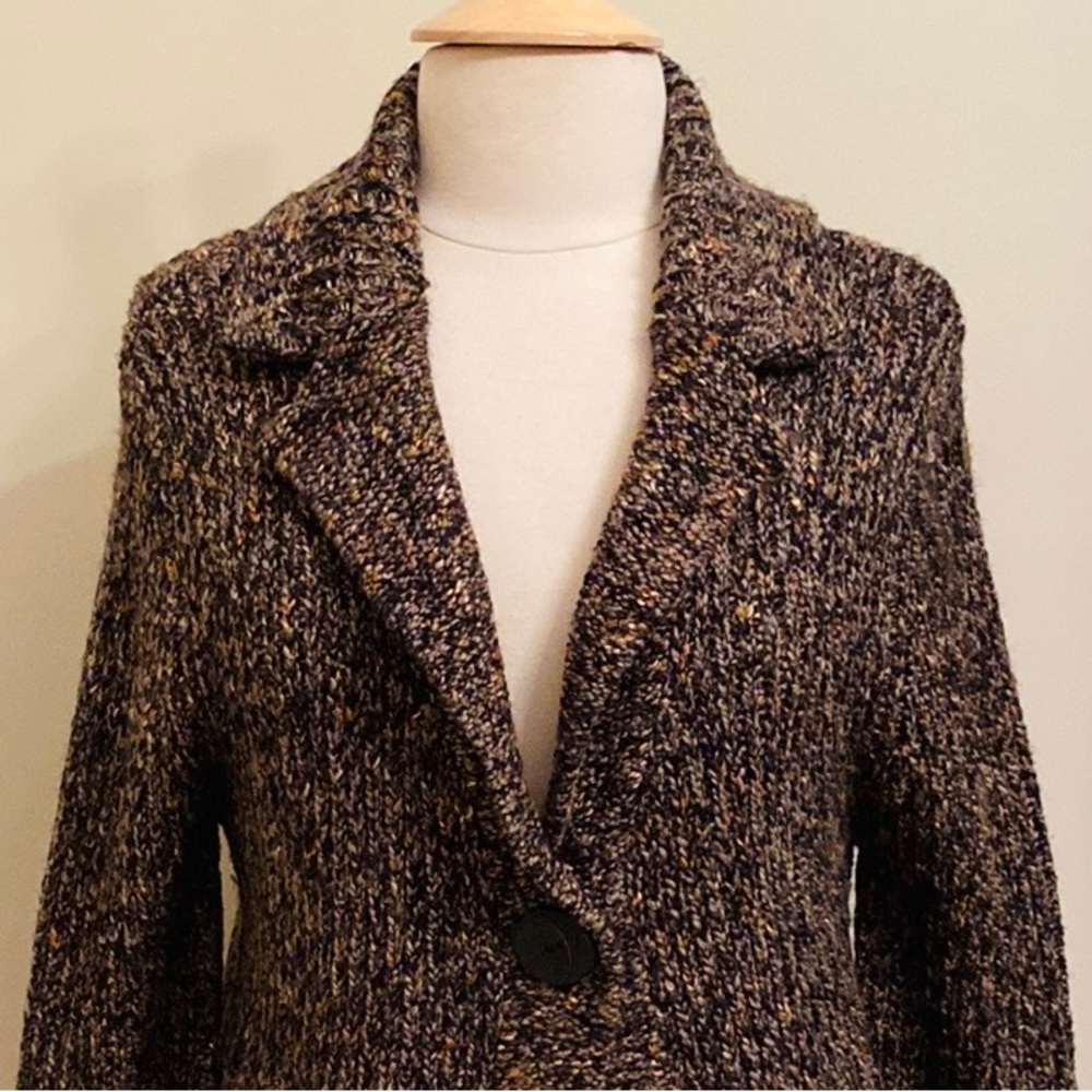 Alps Gray Orange Brown SZ L Cabincore Outdoorsy Gorpcore Knit Cardigan Sweater - Picture 2 of 10